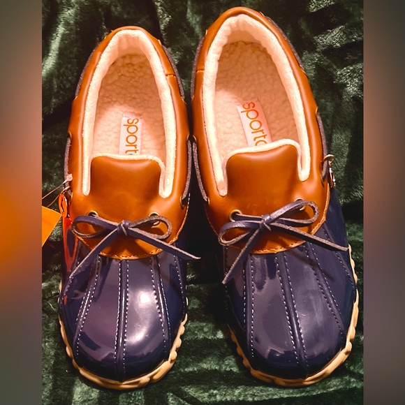 SPORTO “Patty” in Navy Water Resistant Round Toe Block Heel Slip On Duck Boots - Picture 3 of 6